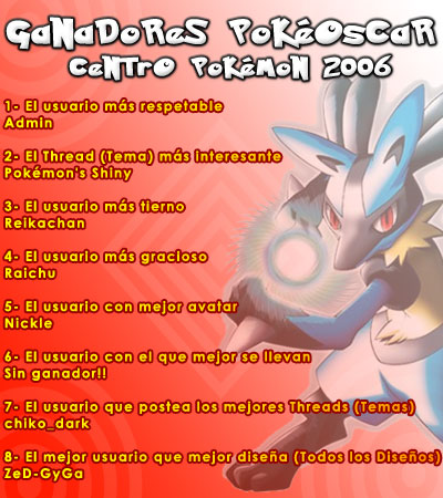 Ganadores del PokéOscar Centro Pokémon 2006!