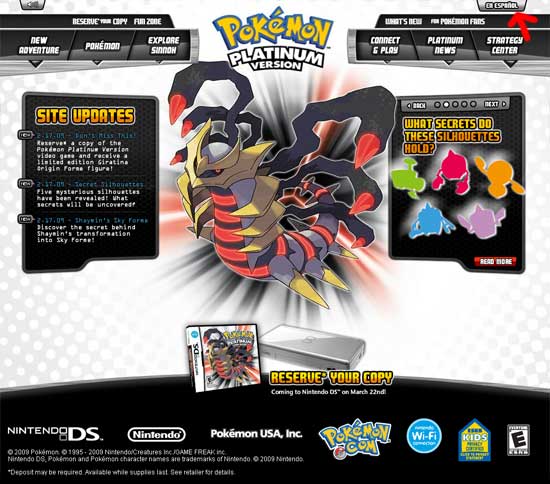 Abrio la Web oficial de Pok&eacute;mon Platinum