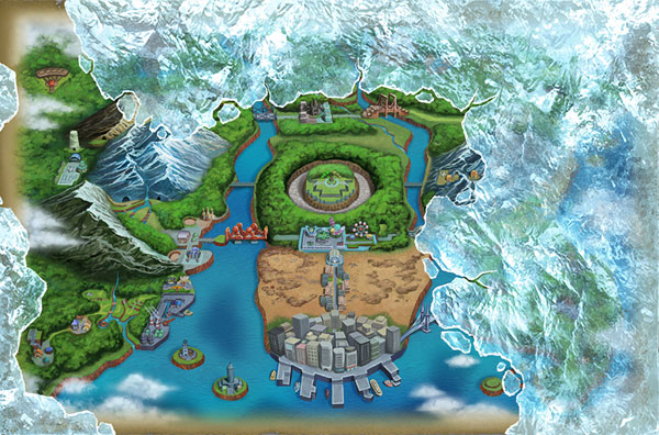 Mapa de Teselia (Unova) de Pokémon Blanco 2 y Negro 2