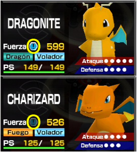 Comparación del tope de fuerza entre Dragonite y Charizard - Pokémon Rumble