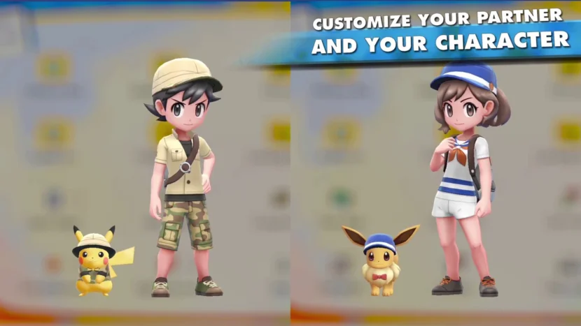 Personalización del Entrenador, Pikachu y Eevee en Pokémon Let’s GO
