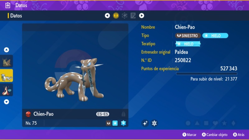 Chien Pao Shiny Regalo Misterioso Ficha 01 Pokemon Escarlata Purpura