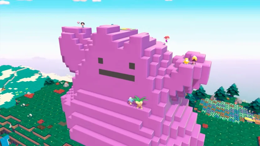 Multijugador construcción de Ditto gigante en Pokemon Pokopia