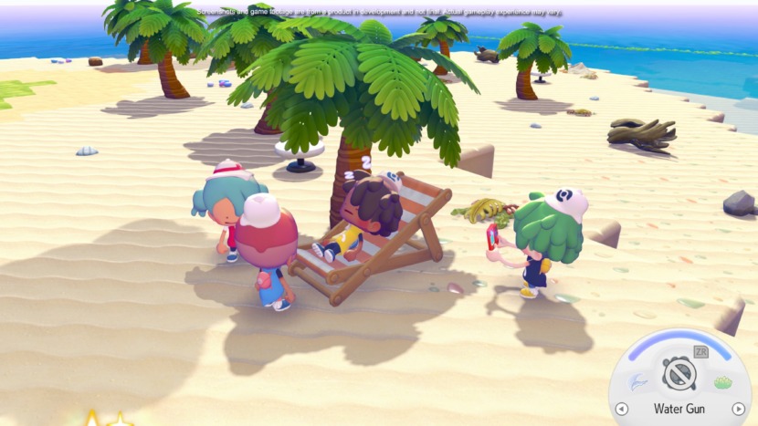 Pasando el rato en la playa en  el modo multijugador de Pokémon Pokopia.