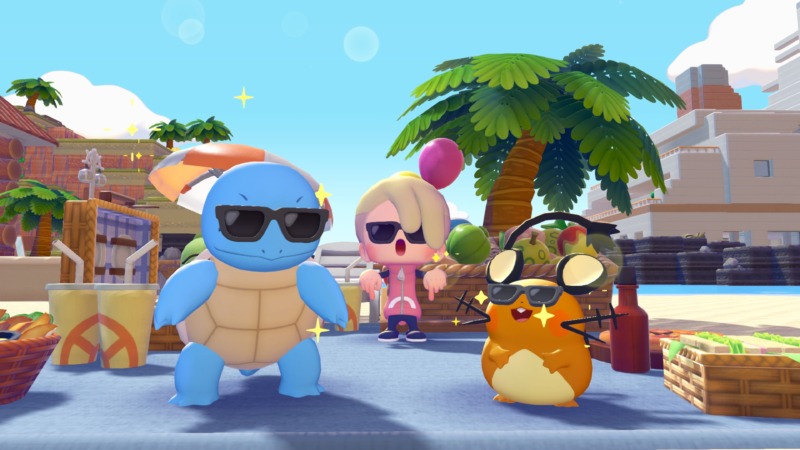 Ditto, Squirtle y Dedenne con lentes de sol en Pokémon Pokopia Parte 2 del Pase de Expensión
