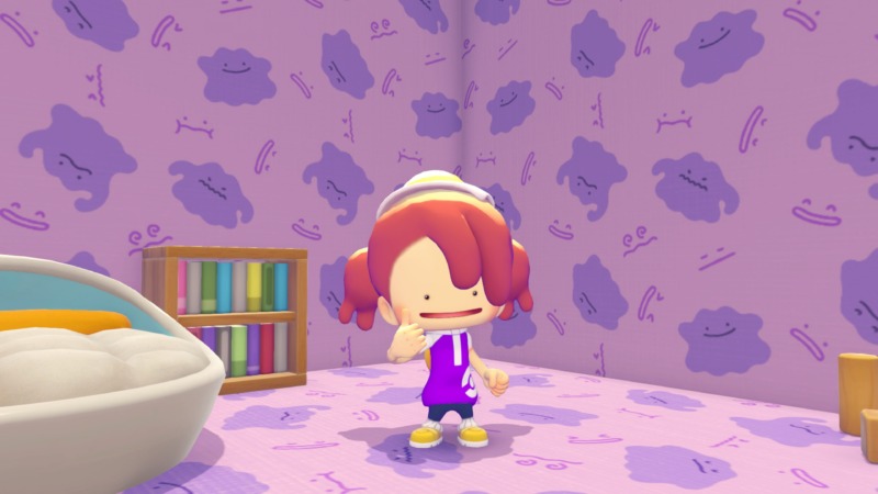 Ditto en un cuarto decorado de sí mismo en Pokémon Pokopia
